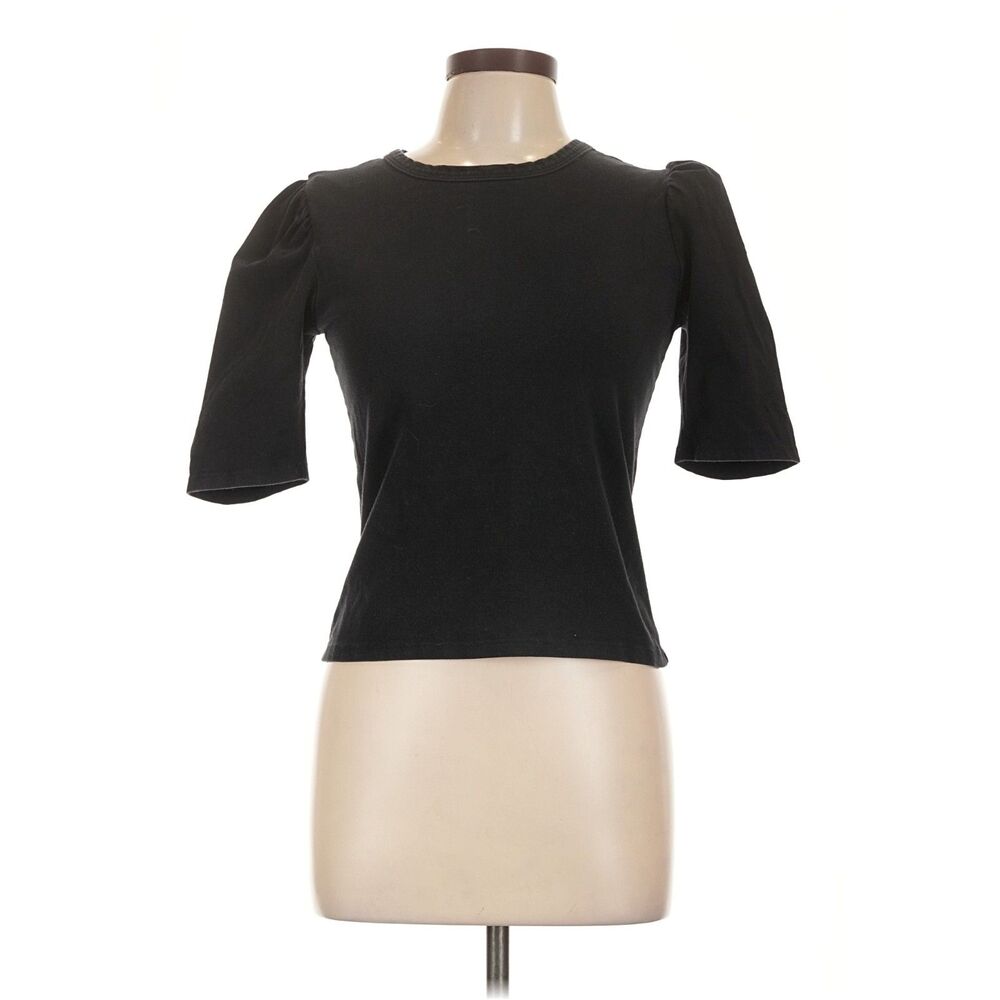 Reformation Jeans Black Puff Sleeve Top Womens L Short Sleeve Knit